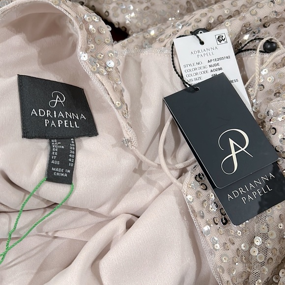 Adrianna Papell Nude Halter Blouson Beaded Mesh Long Gown Size 6 - Picture 7 of 7